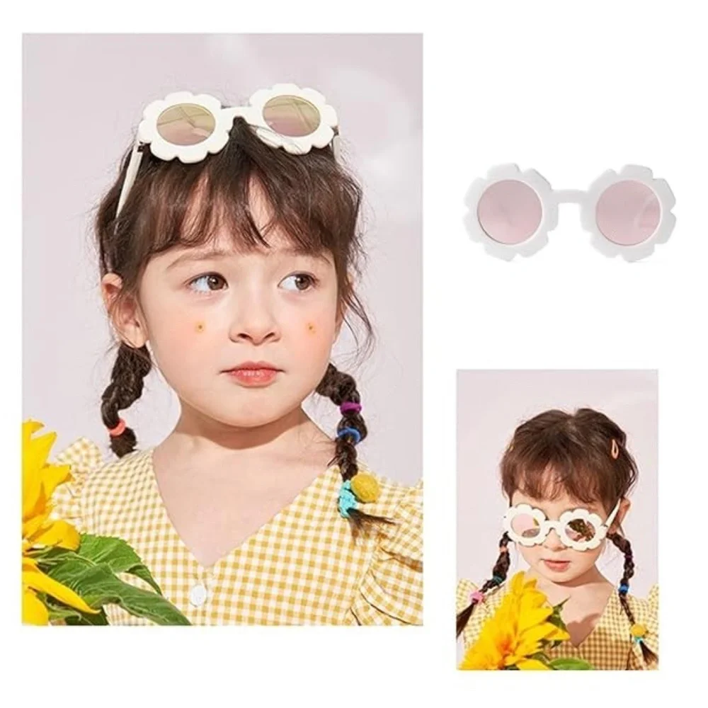 Toddler Sunglasses with Strap Polarized Lens Retro Flexible Flower Frame